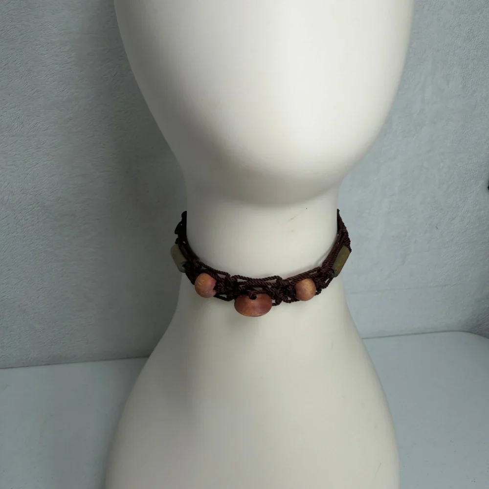 Vtg Y2K Necklace Choker Glass Beaded Macrame Boho Blue Brown Bundle Lot of 2